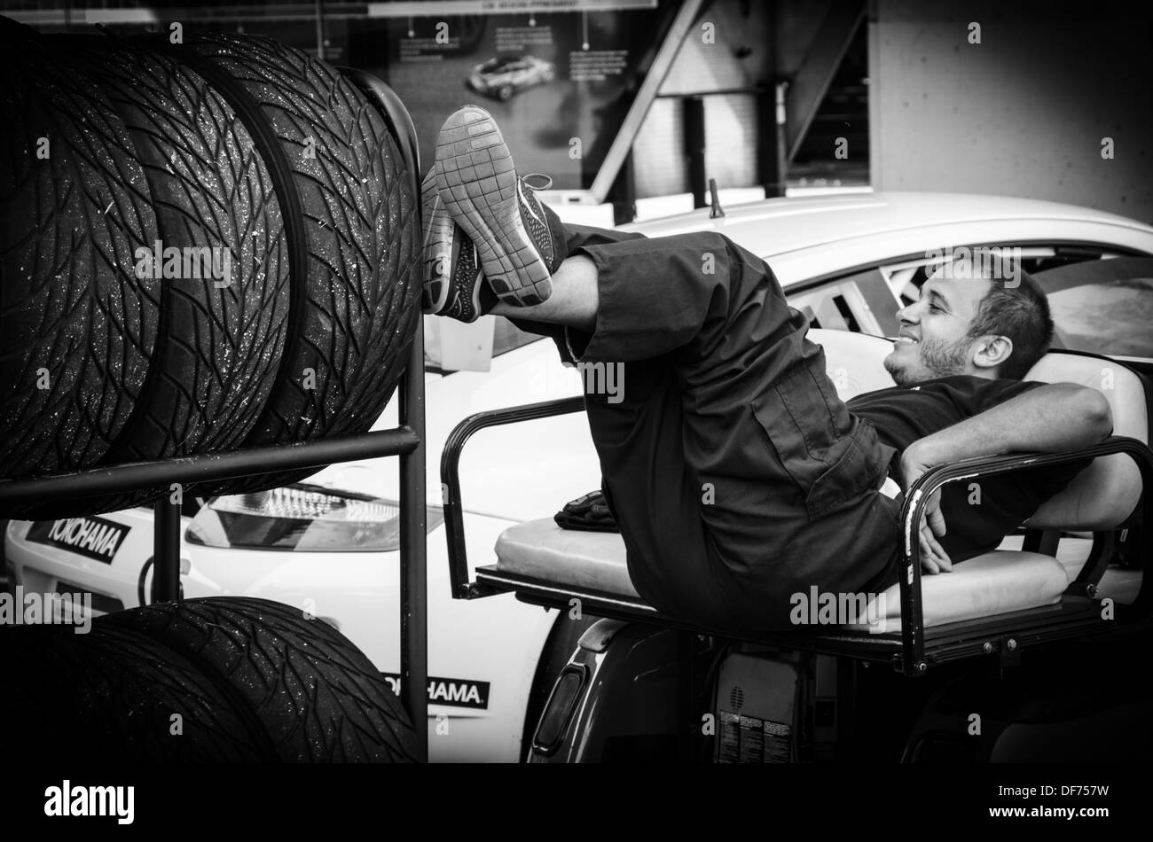 Mechaniker Entspannung beim Grand Prix von Baltimore Stockfoto