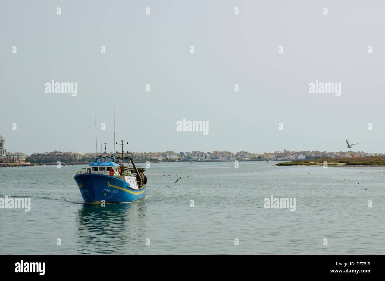 Europa, Spanien, Huelva Isla Cristina, Boot, Fishman, Landschaft, Meer. Stockfoto