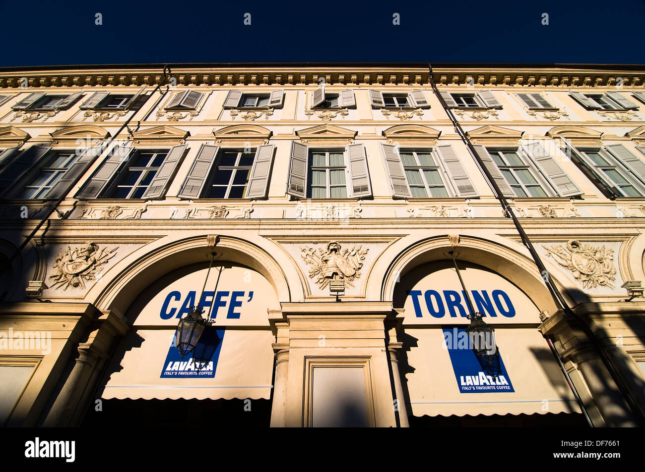 Cafe Torino in Piazza San Carlo in Turin. Stockfoto