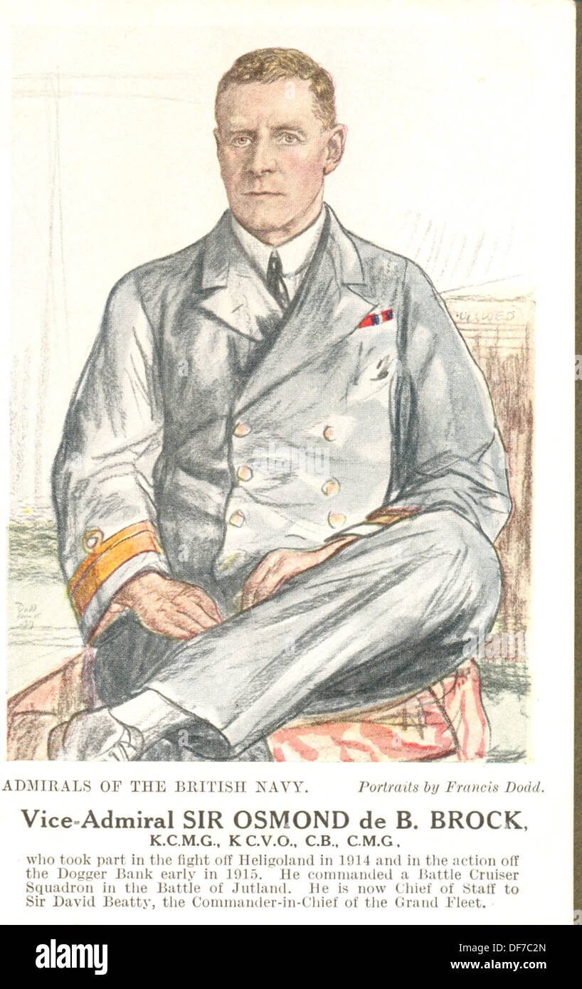 Ersten Weltkrieg Postkarte Portrait von Vizeadmiral Sir Osmond de B Brock K.C.M.G, K.C.V.O, c.b., C.M.G.by Künstler Francis Dodd Stockfoto