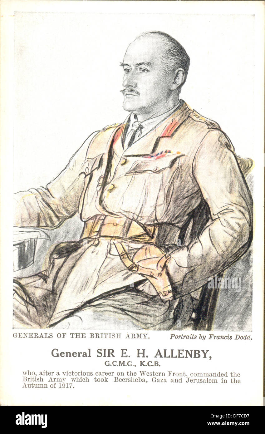 Ersten Weltkrieg Postkarte Portrait von General Sir E H Allenby, GCMG, KCB, des Künstlers Francis Dodd Stockfoto