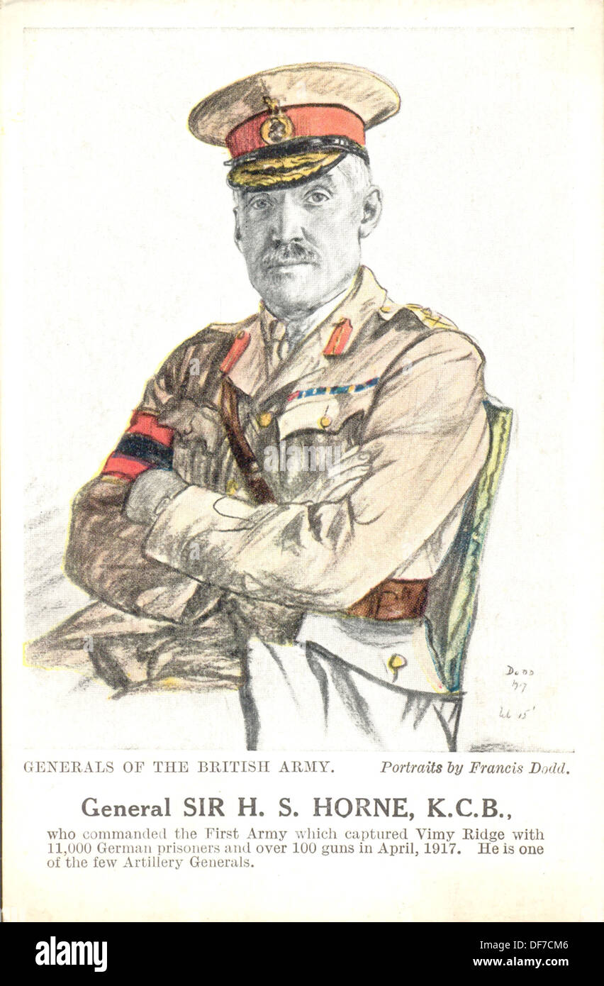 Ersten Weltkrieg Postkarte Portrait von General Sir H H Horne KCB, des Künstlers Francis Dodd Stockfoto