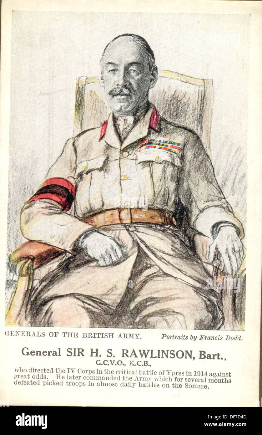 Ersten Weltkrieg Postkarte Portrait von General Sir H S Rawlinson Bart GCVO, KCB des Künstlers Francis Dodd Stockfoto