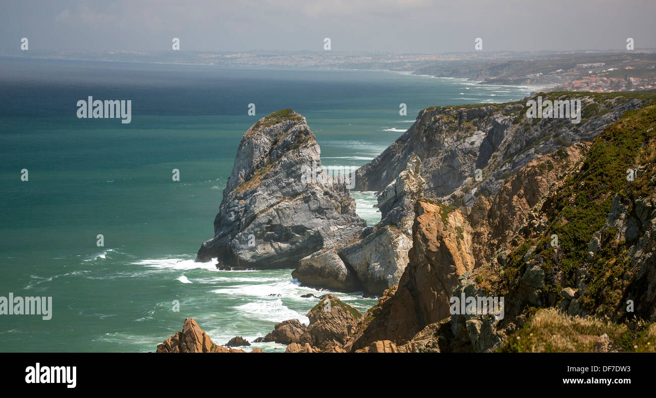 Atlantikküste, Cabo da Roca, der westlichste Punkt des europäischen Kontinents, Cabo da Roca, Colares, Distrikt Lissabon, Portugal Stockfoto
