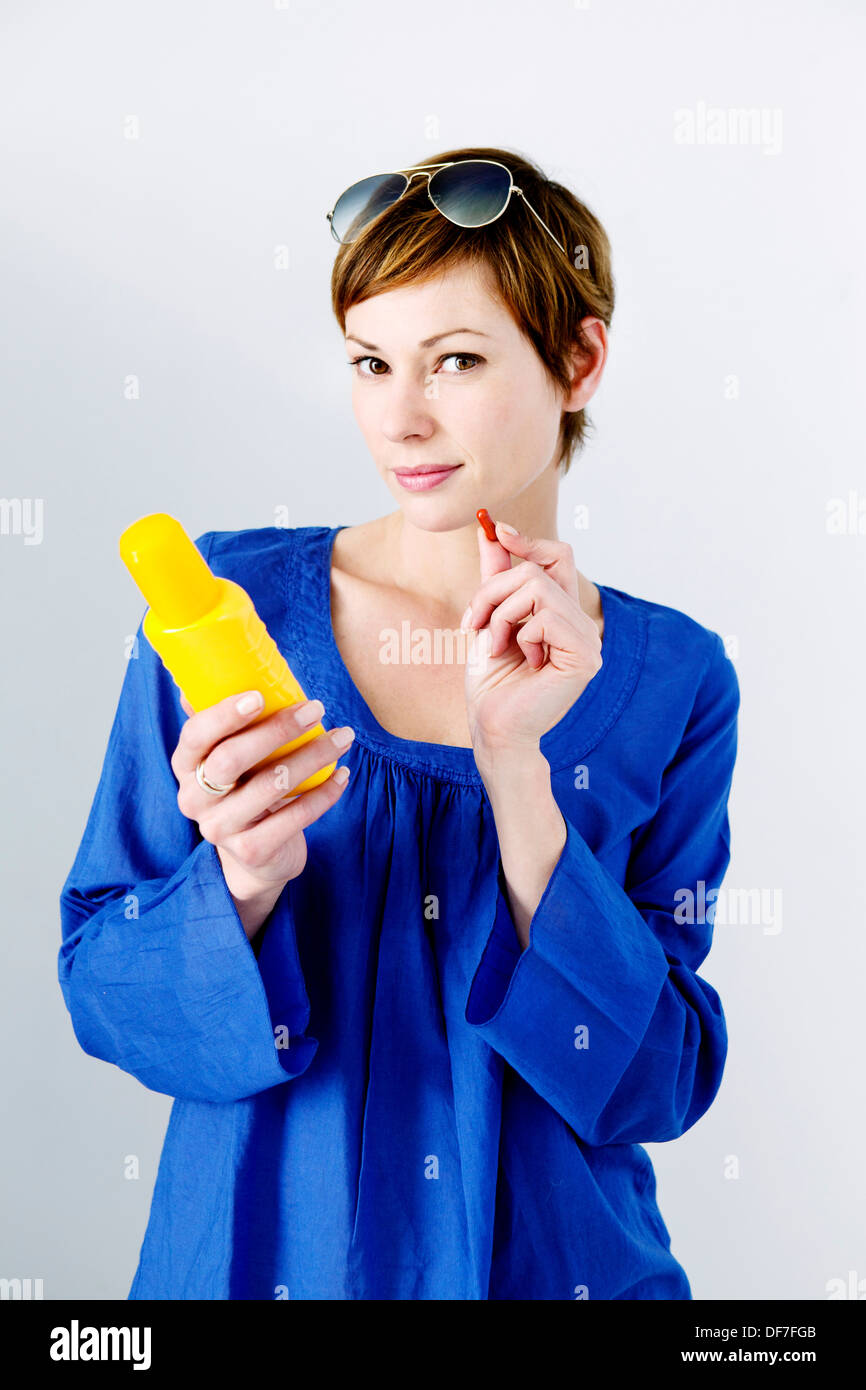 FRAU, SOLARIUM Stockfoto