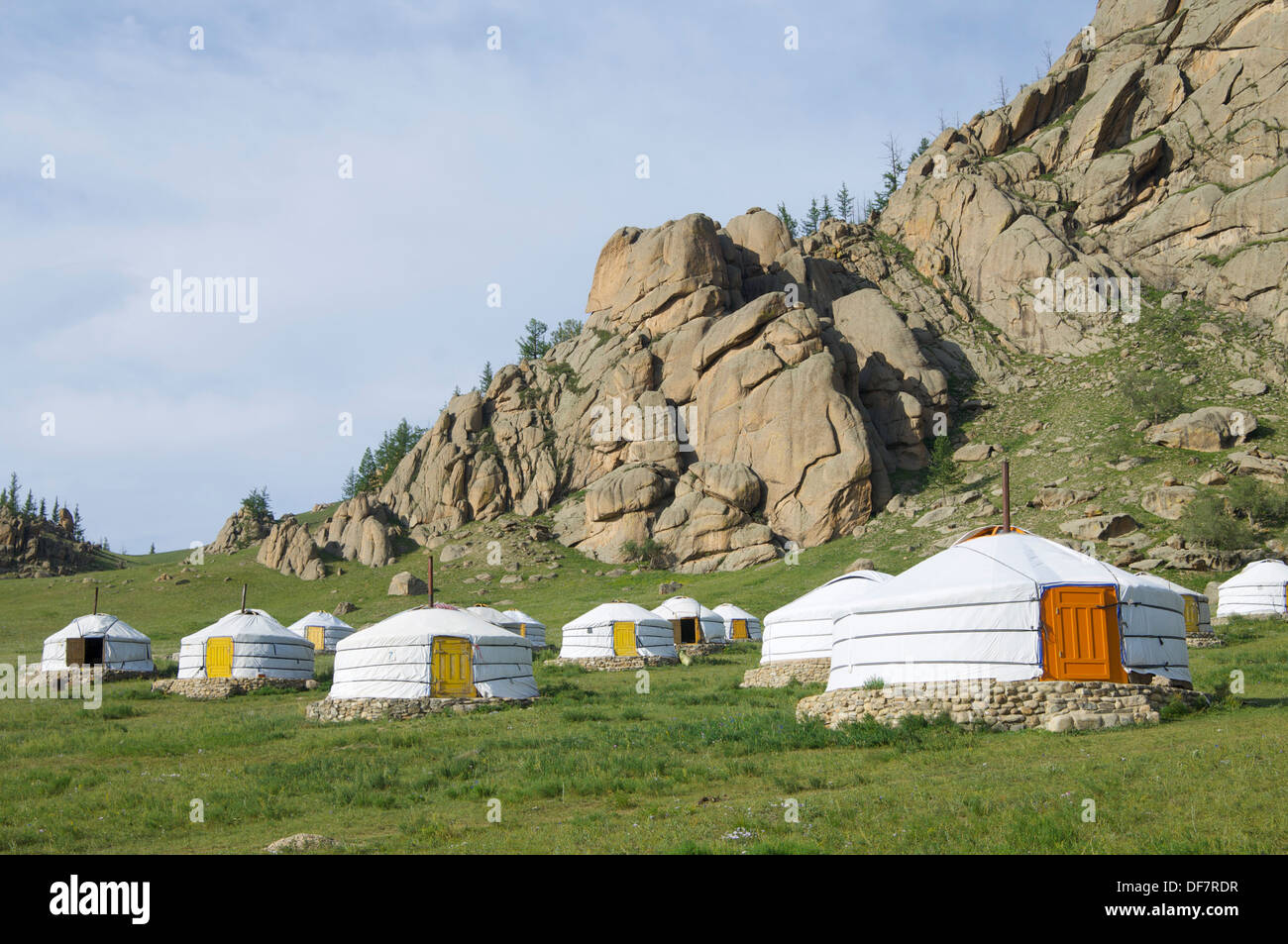 Mongolische Jurten in Gorkhi-Terelji Nationalpark, Mongolei Stockfoto