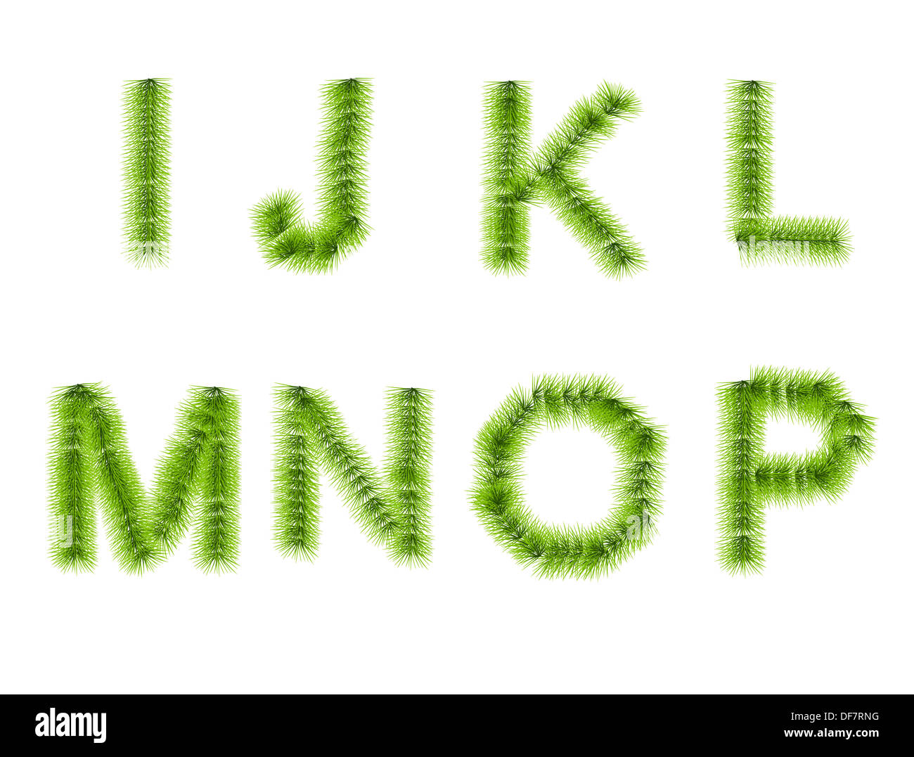Grass Buchstaben I, J, K, L, M, N, O, P o einen weißen Hintergrund isoliert Stockfoto