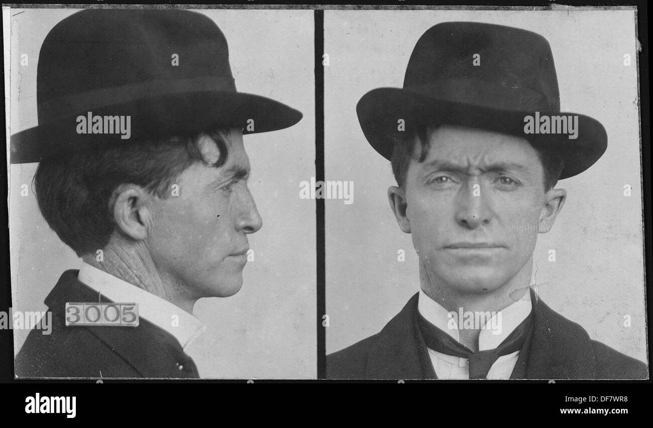 Al Jennings, ein ehemaliger Gesetzloser, wird als Gefangener im Leavenworth Federal Penitentiary angesehen. Bekannt für seine kriminelle Vergangenheit, wurde er wegen seiner Rolle in verschiedenen Verbrechen inhaftiert. Stockfoto