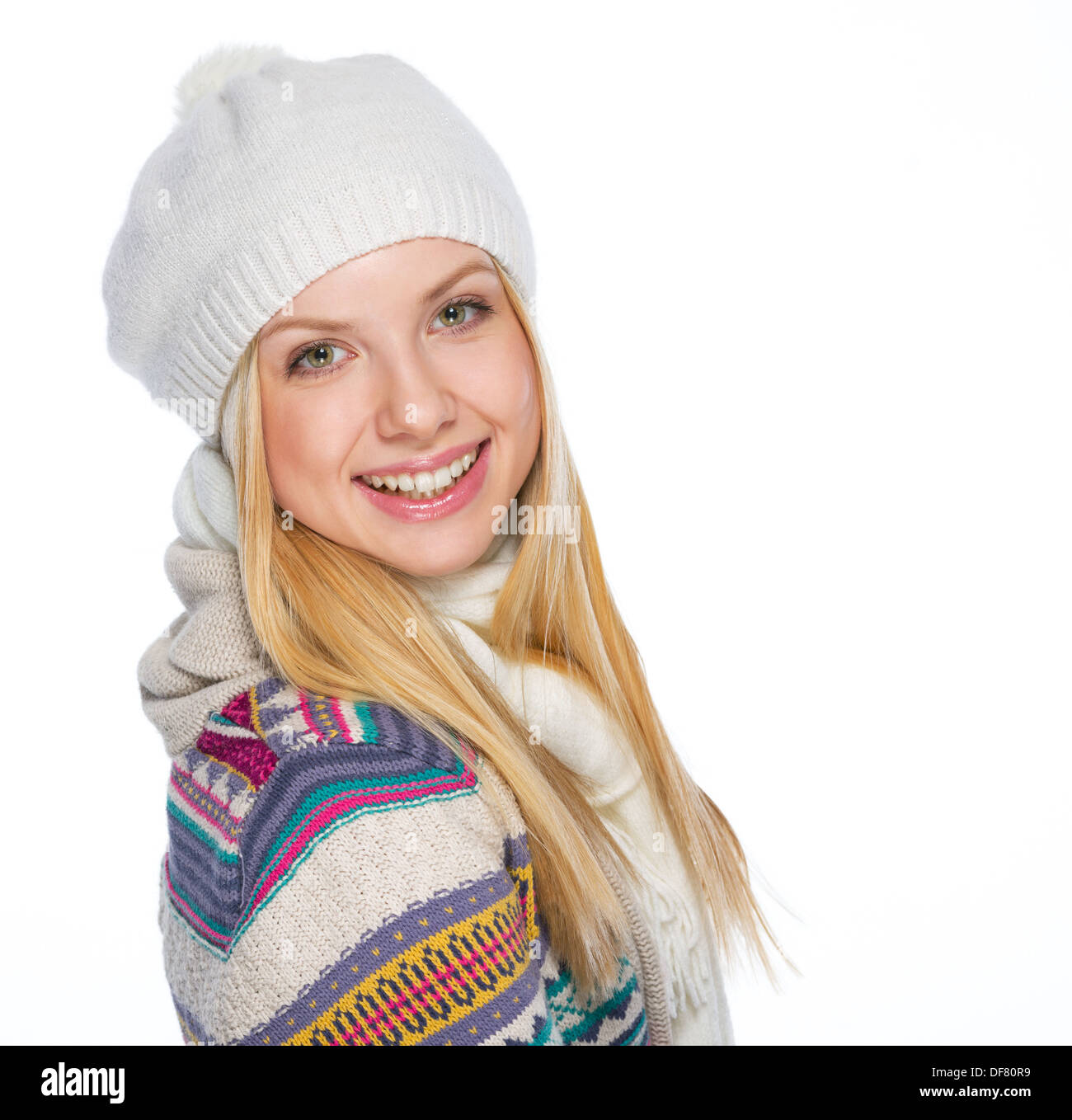 Porträt von glücklichen Mädchen in Winterkleidung Stockfoto