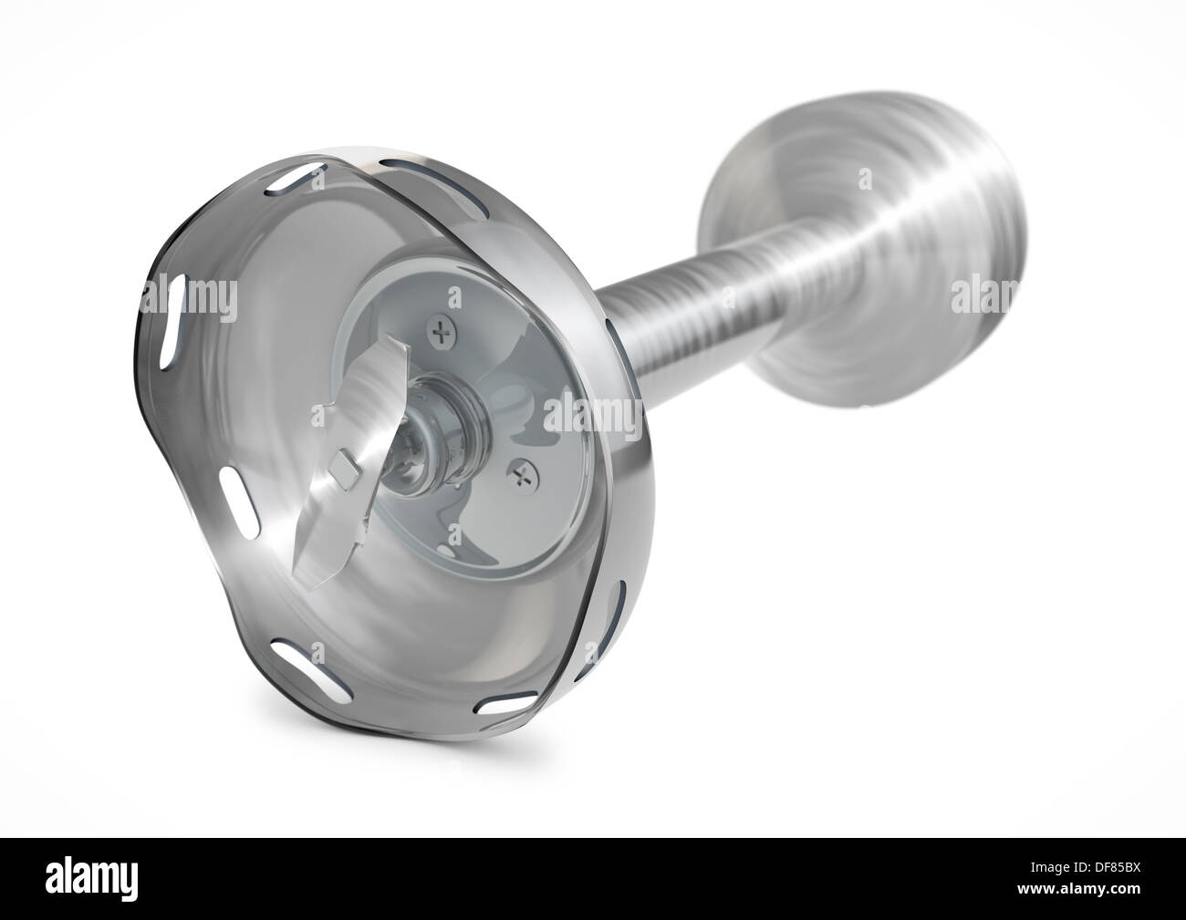 Standmixer-Befestigung aus gebürstetem Edelstahl - weißer Hintergrund. 3D-Rendering Stockfoto