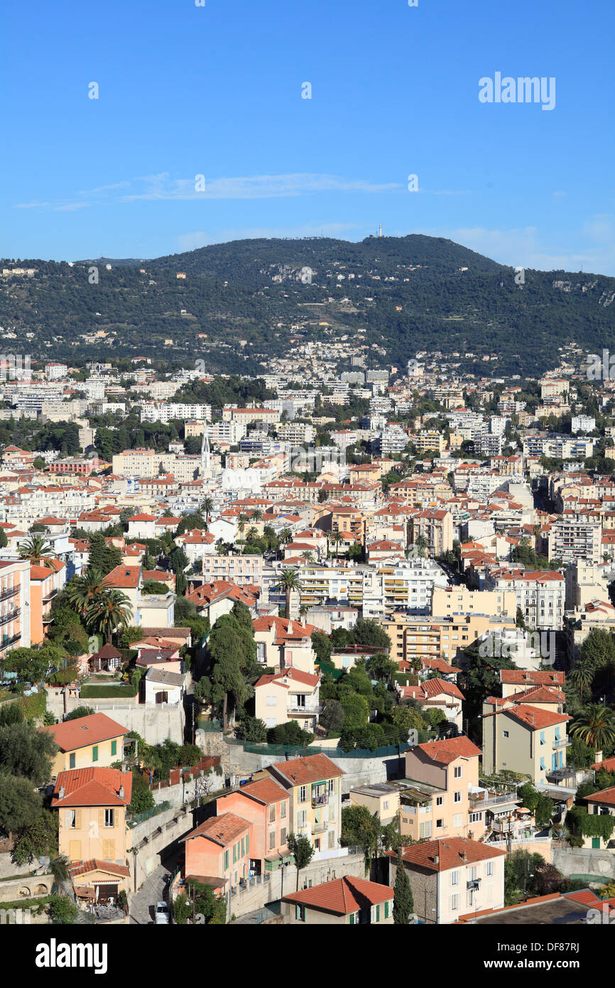 Ansicht von oben über der Stadt von Nizza, Nordbezirk, Côte d ' Azur, Frankreich Stockfoto