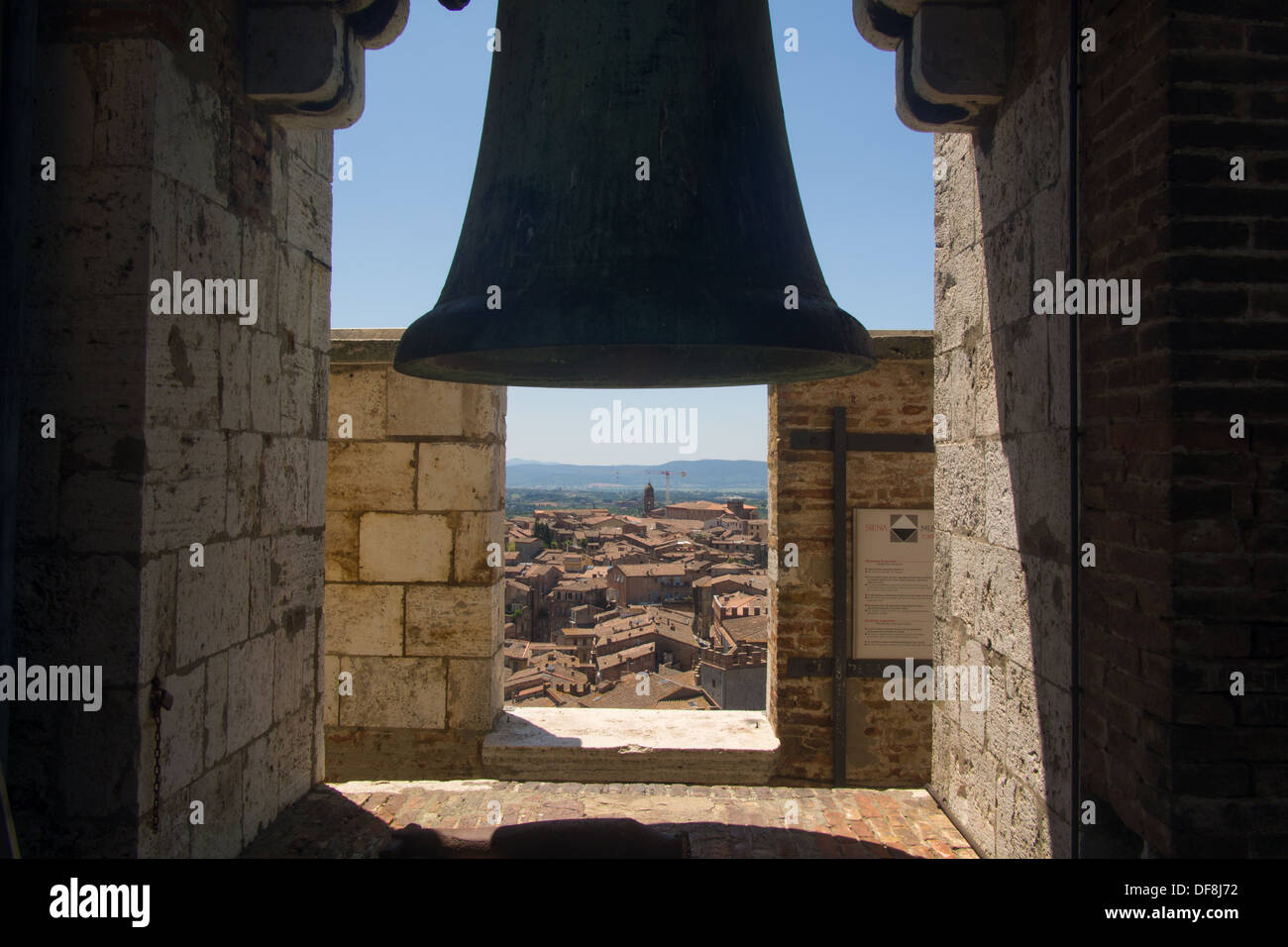 Blick vom Mangia Turm in Il Campo, Siena, Toskana, Italien. Stockfoto