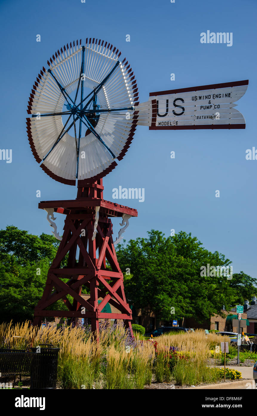 Windmühle in Batavia, Illinois, "die Windmühle City," auf dem Lincoln Highway. Stockfoto