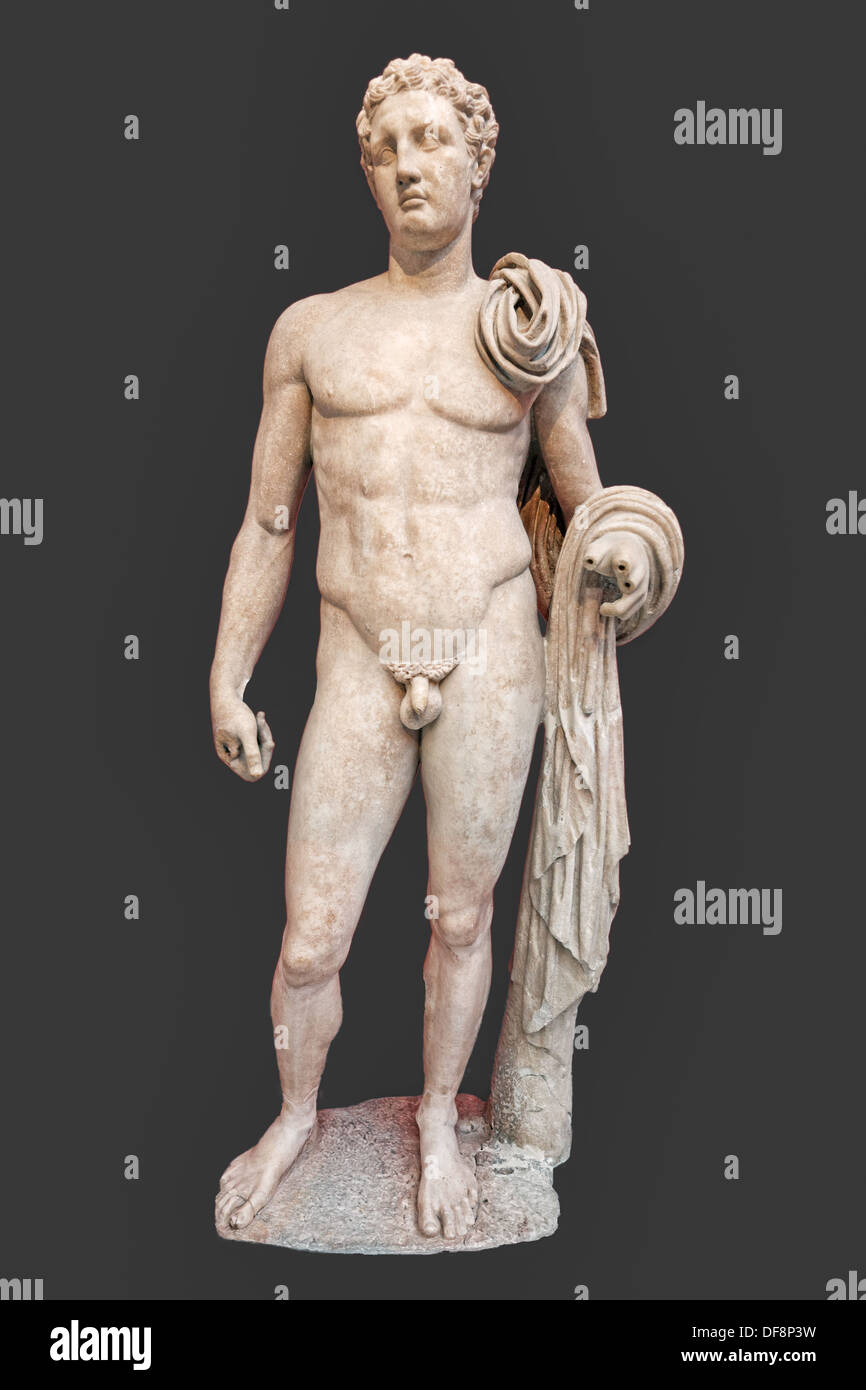 Marmorstatue von Atalante Hermes (2. Jhdt. N. CHR.) im Nationalmuseum, Griechenland Stockfoto