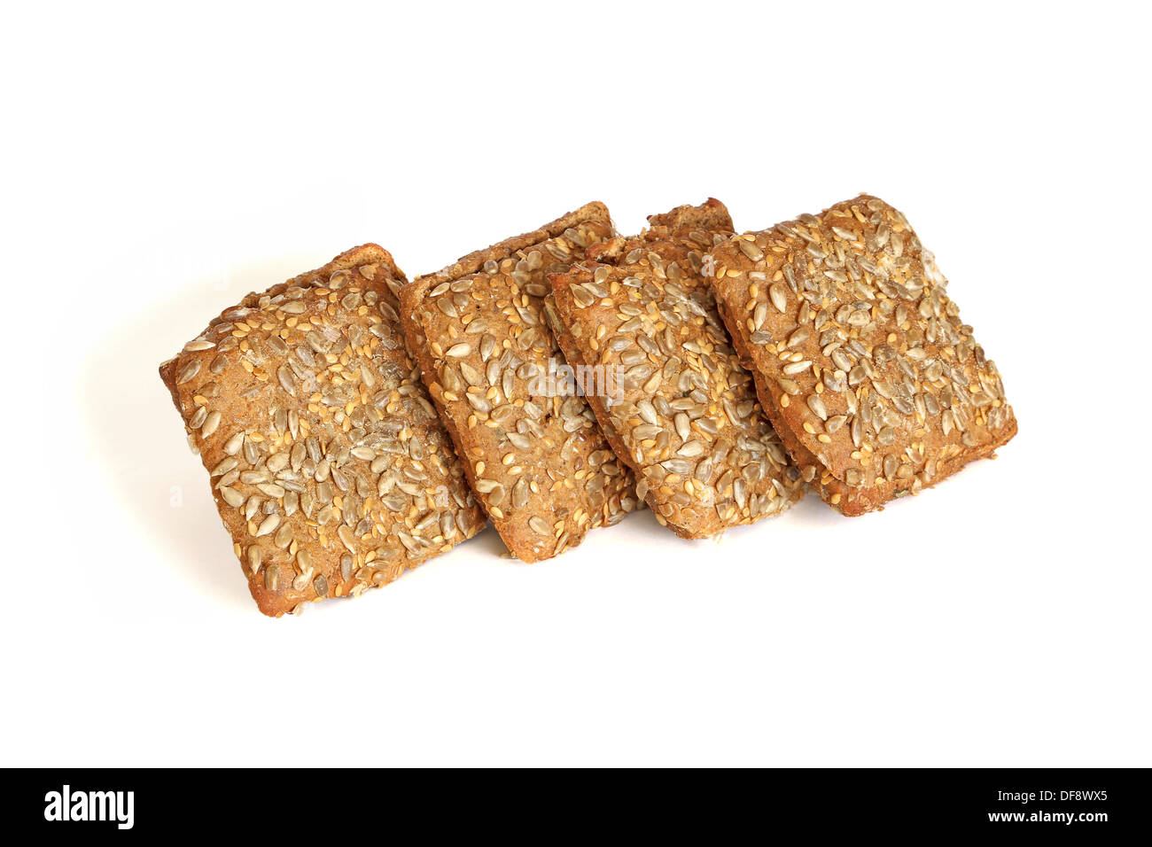Brot mit Samen dünn geschnittene isolierten auf weißen Hintergrund Stockfoto