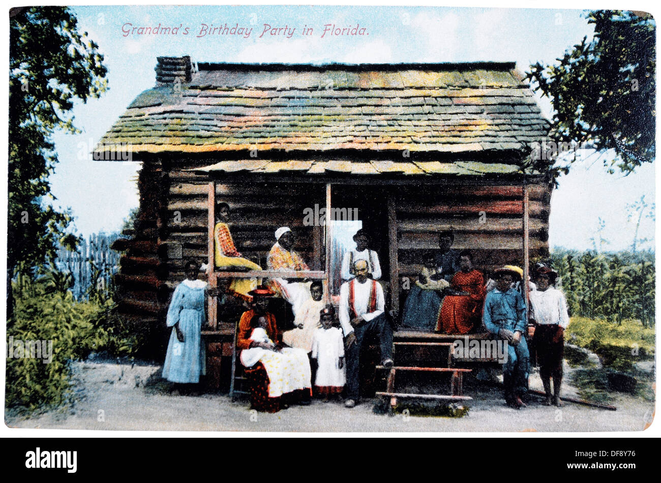 Afro-amerikanische Familie vor Blockhütte, Portrait, Jacksonville, Florida, USA, 1908 Stockfoto