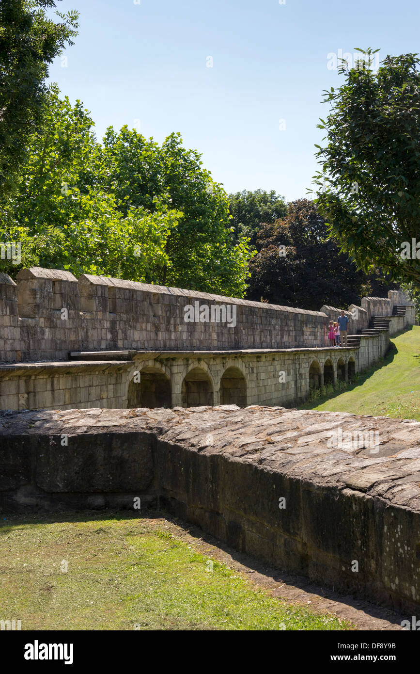 Die alte Stadtmauer von York in Kings Fishpool. York, North Yorkshire, England. Stockfoto