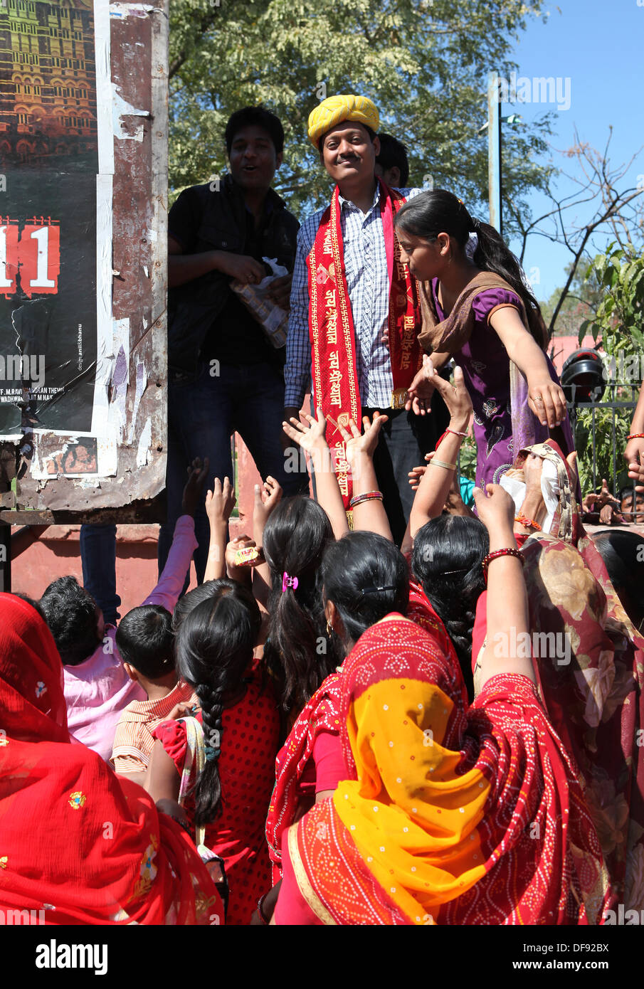 Lokale Politiker im Wahlkampf in Jaipur, Rajasthan, Indien. Stockfoto