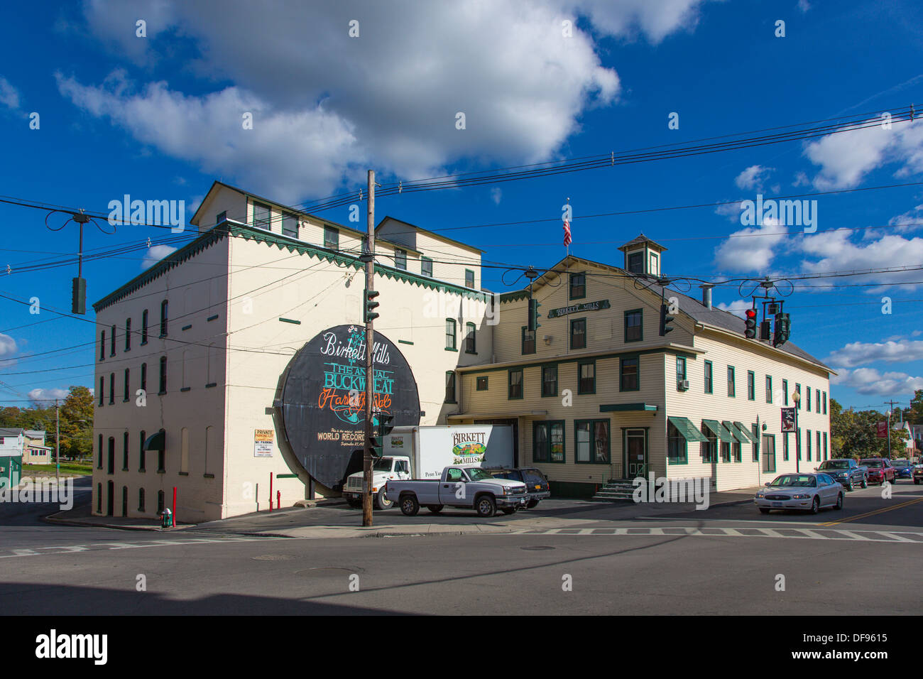 Birkett Mills auf der Main Street in Stadt von Penn Yan in der Finger Lakes Region des Staates New York Stockfoto