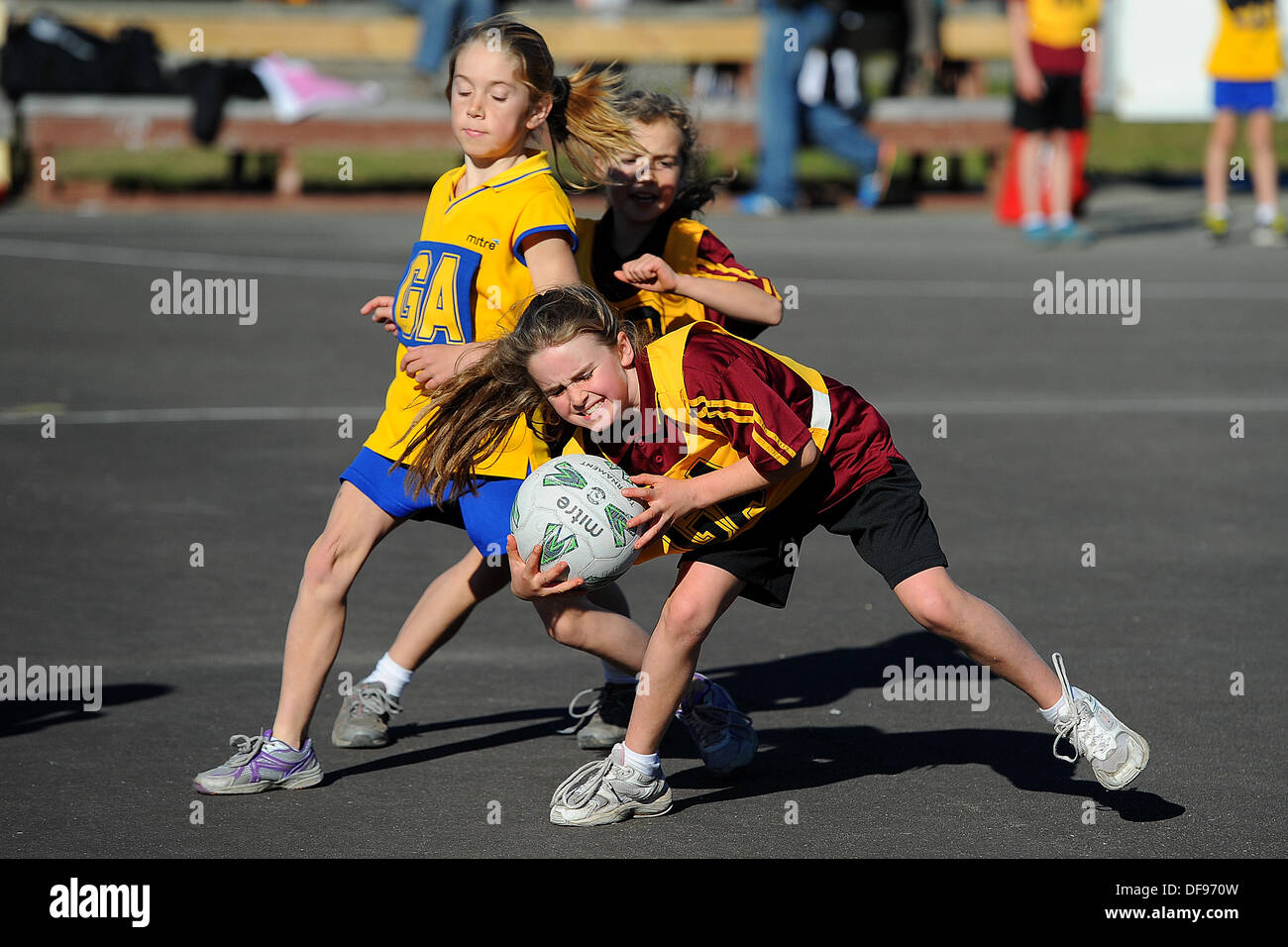 Motueka, Nelson, Neuseeland. 10. August 2013. Kinder Netball. © Aktion Plus Sport/Alamy Live-Nachrichten Stockfoto