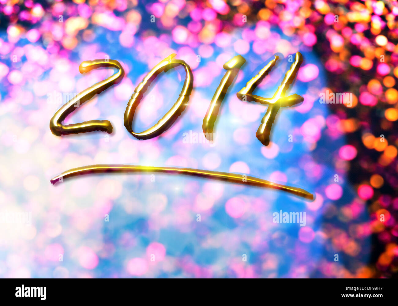 Frohes neues Jahr 2014 Nachricht aus gold Stockfoto