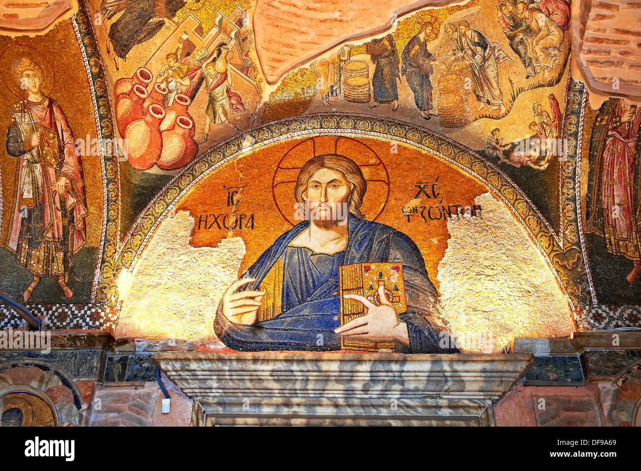 Byzantinische Kirche des Heiligen Erlösers in Chora und ein Mosaik von Christus Pantokrator, Chora oder Kariye Museum, Istanbul Stockfoto