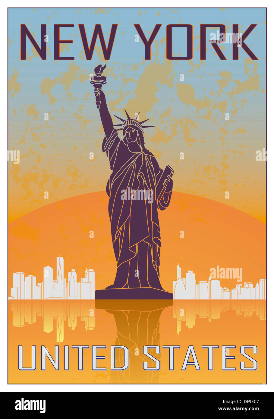 New York Vintage Poster in orange und blau strukturierten Hintergrund Stockfoto