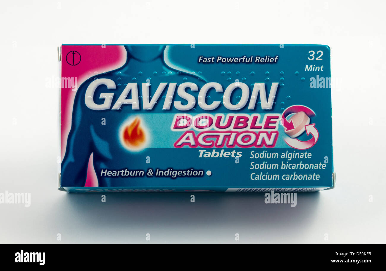 Gaviscon-Tabletten. Ein nicht-verschreibungspflichtige Medikament für Sodbrennen und Verdauungsstörungen. Stockfoto