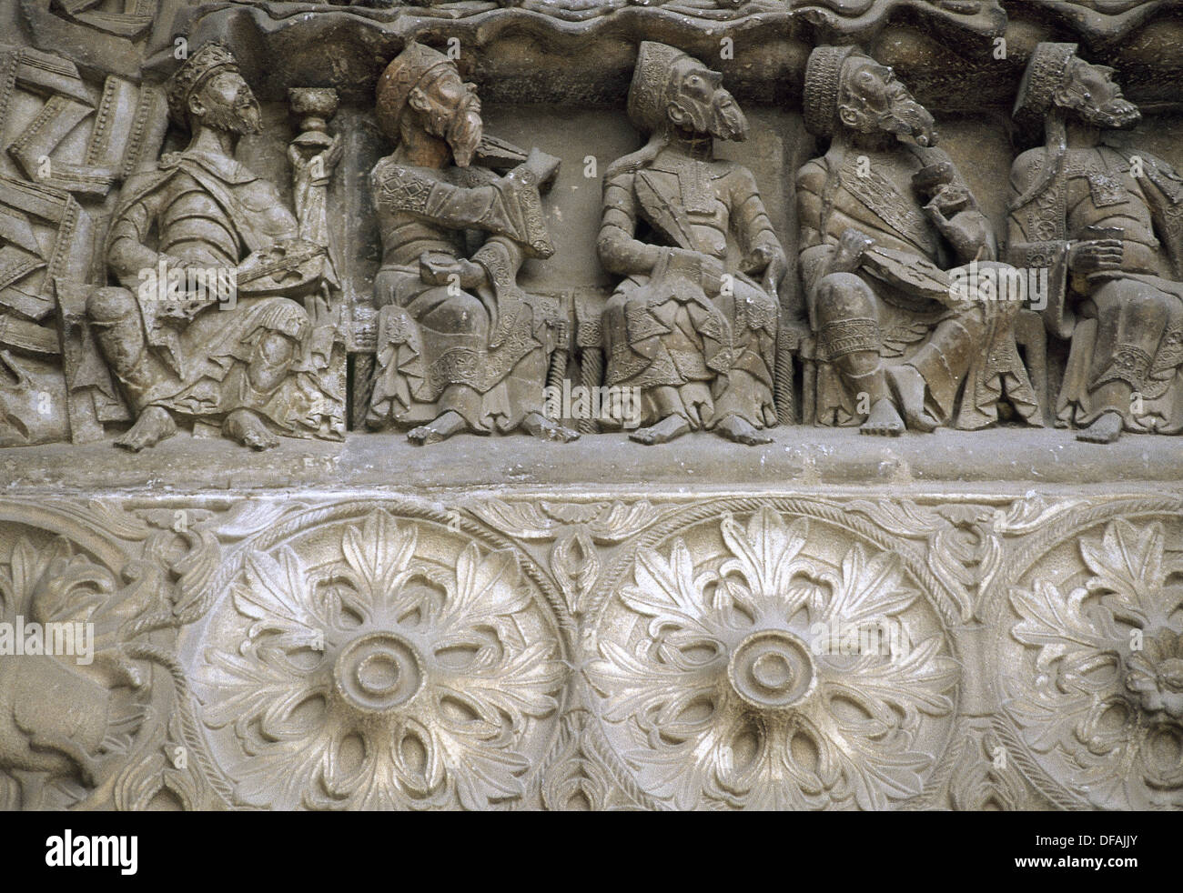 Romanische Kunst. Frankreich. 12. Jahrhundert. Moissac Abtei. Tympanon des Südwesten Portikus. Apokalypse. Stockfoto