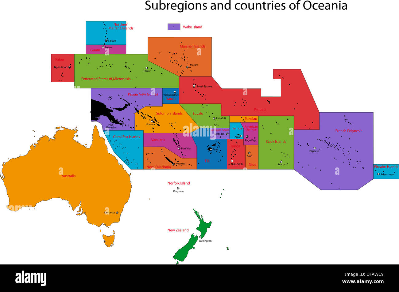 Bunte Oceania Karte Stockfoto