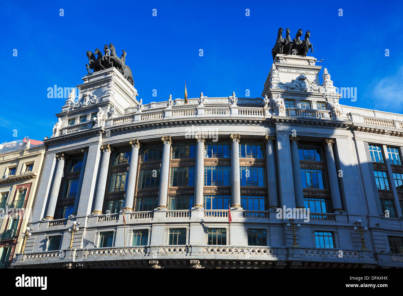 Berühmte Gebäude, Calle Sevilla, Madrid, Spanien Stockfoto