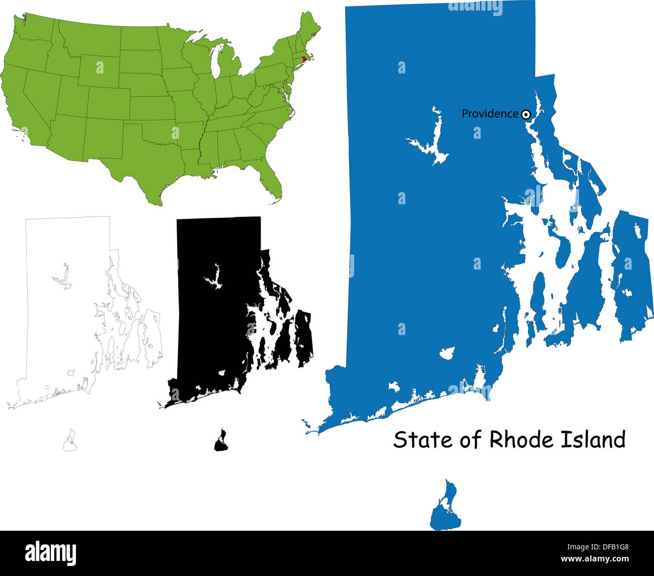 Rhode Island Karte Stockfoto