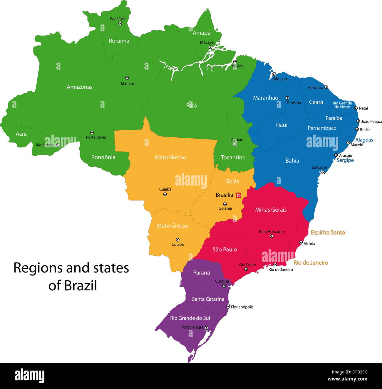 Bunte Brasilien Karte Stockfoto