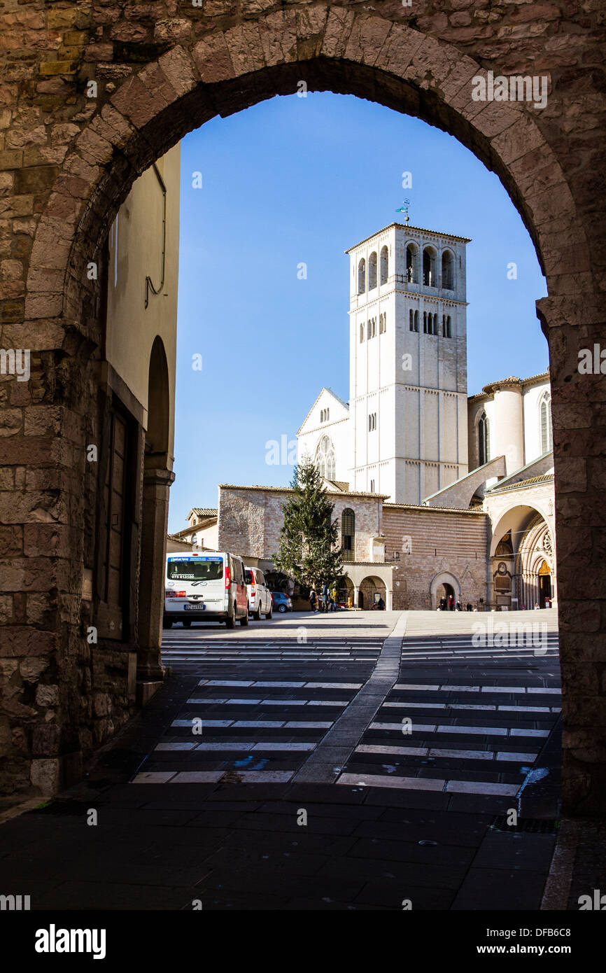 Basilika San Francesco teilt. Assisi, Provinz Perugia, Italien. Stockfoto