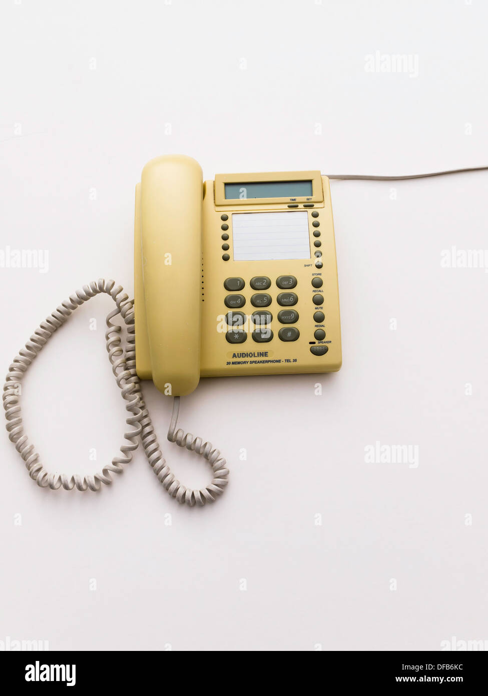 In den späten 1980er Jahren verwendete BT Audioline Druckknopf Lautsprecher Telefon Stockfoto