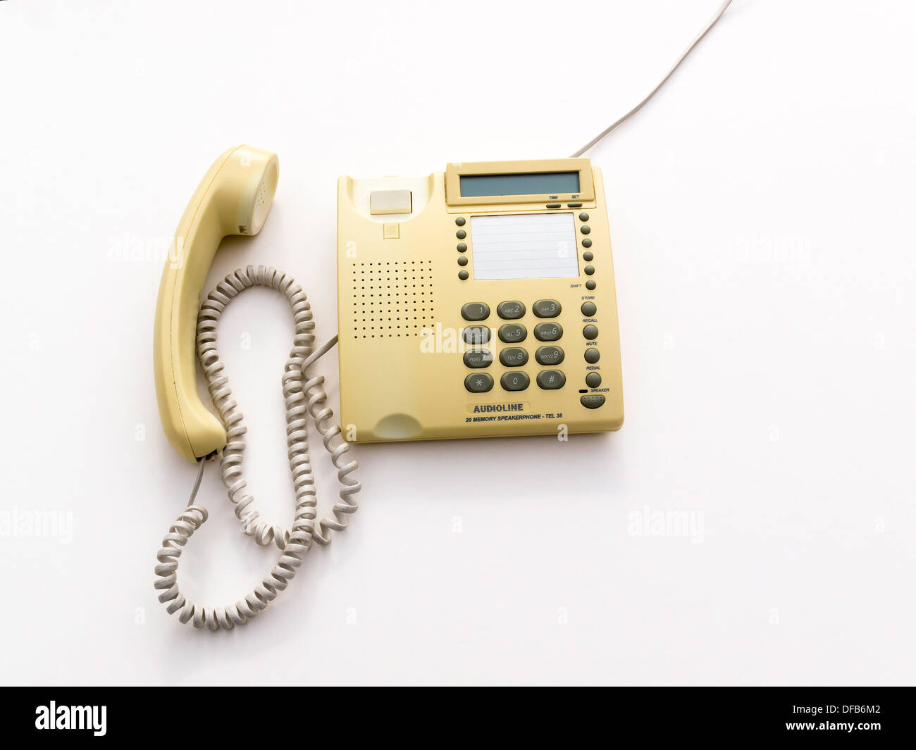 In den späten 1980er Jahren verwendete BT Audioline Druckknopf Lautsprecher Telefon Stockfoto