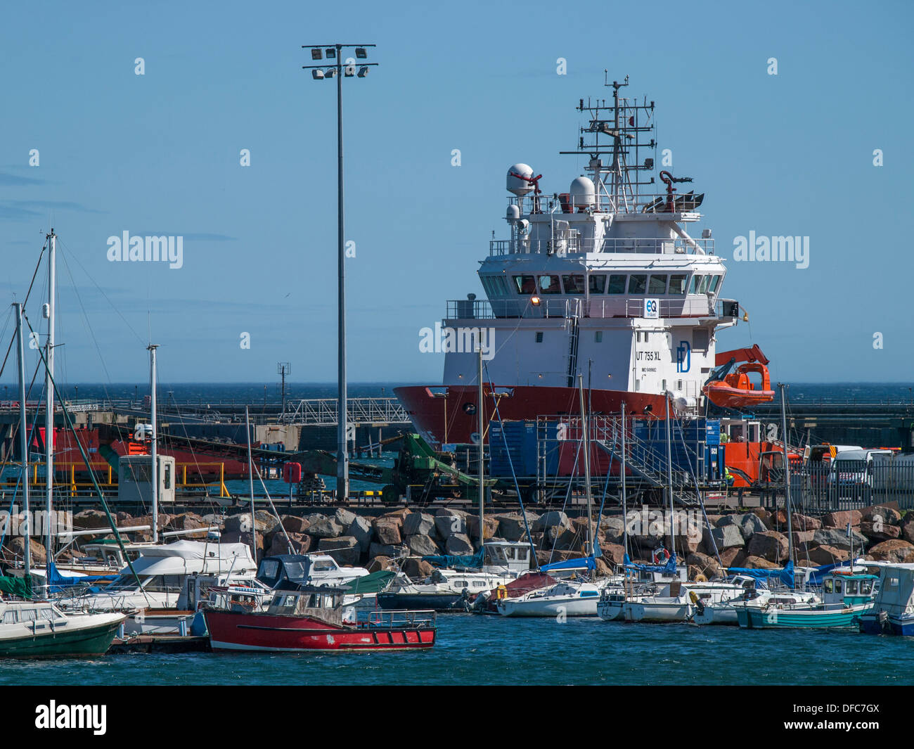 Peterhead Lido & Hafen Stockfoto