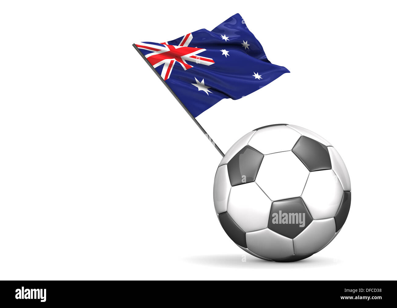 Fußball Fahne von Australien vor weißem Hintergrund Stockfoto