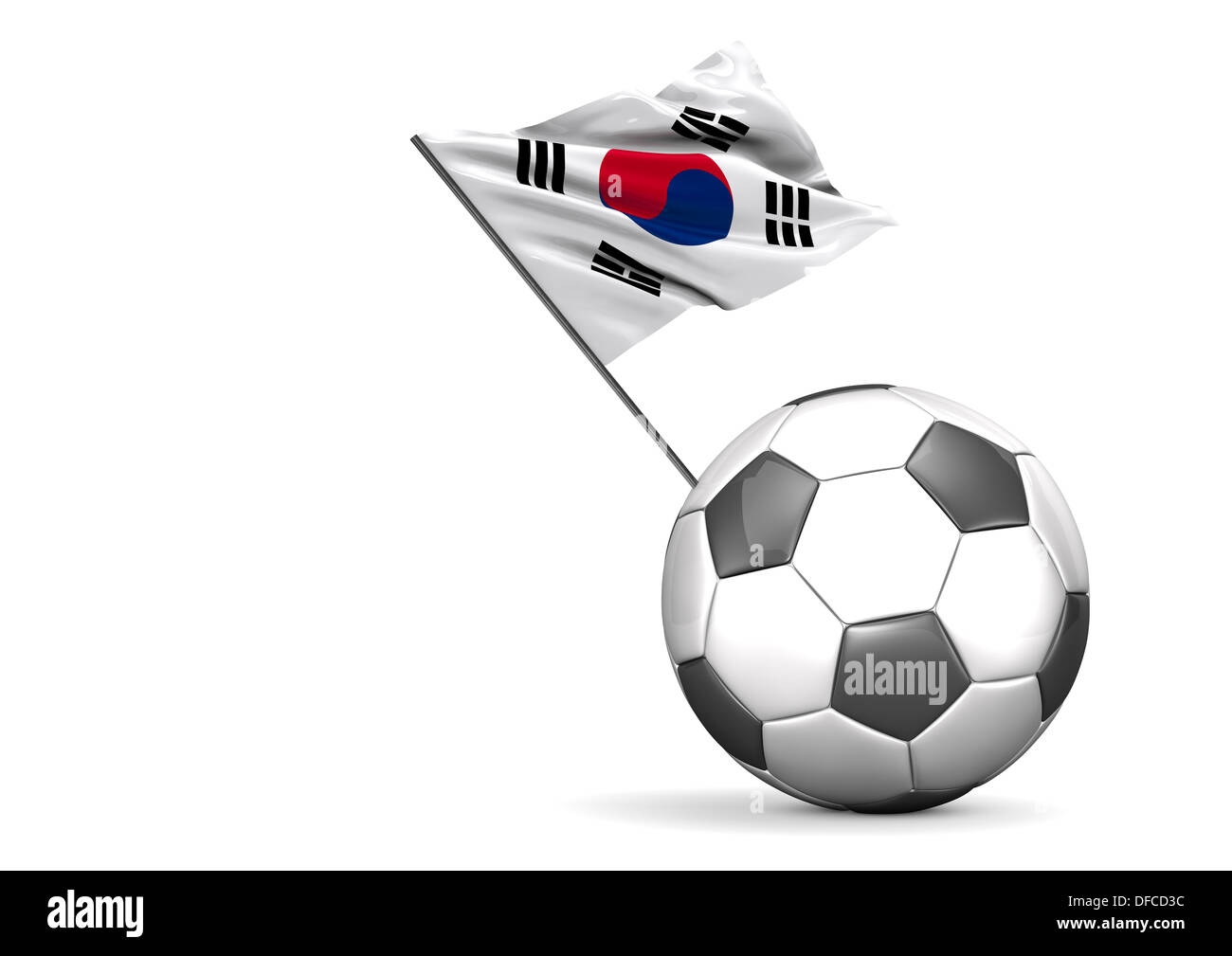 Fußball Fahne der Republik Korea vor weißem Hintergrund Stockfoto