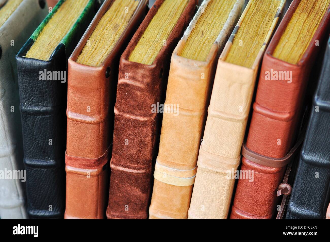Aging-Leder gebundene Bücher Stockfoto