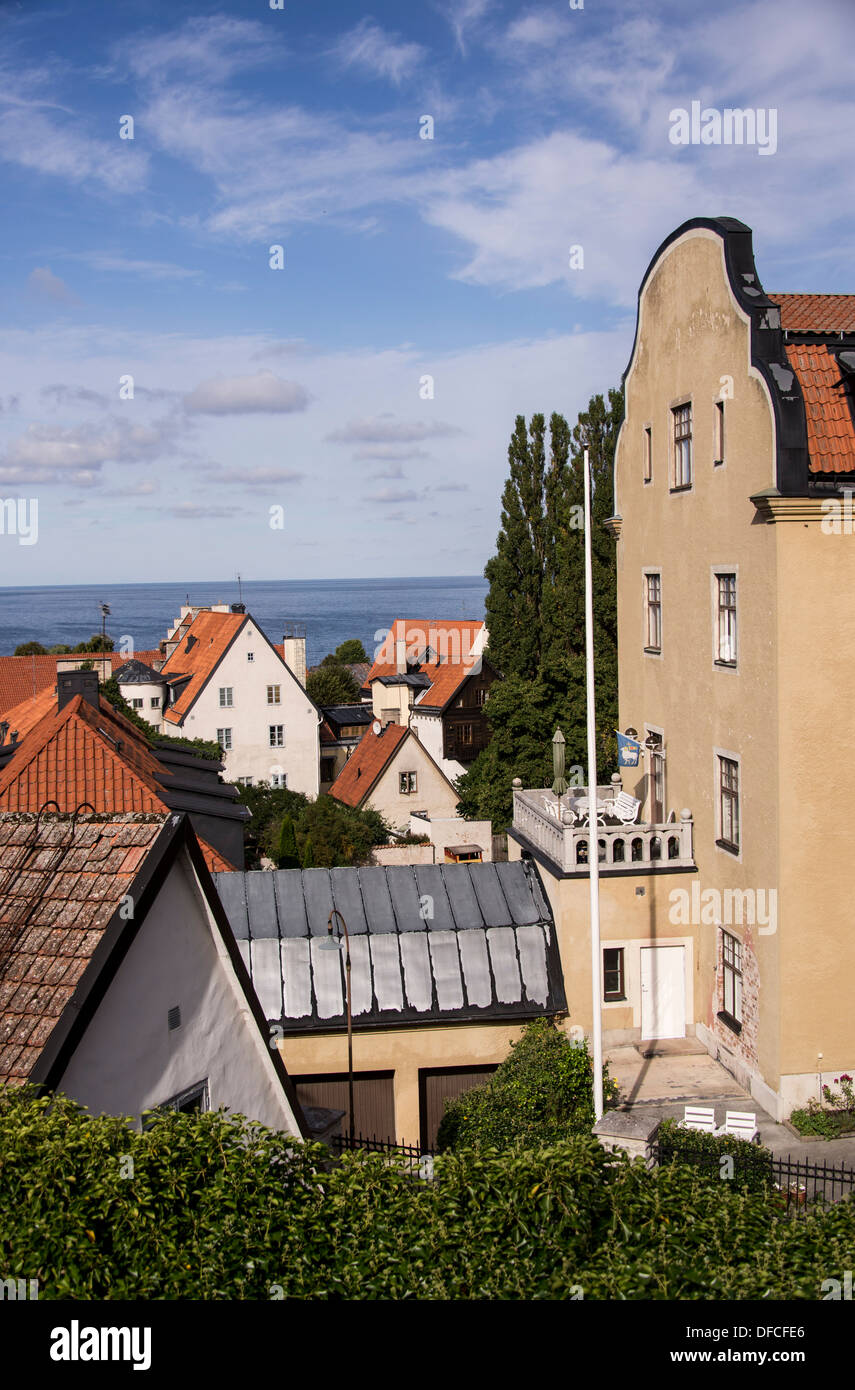 Blick über hanseatische Stadt Visby mit Blick auf den Hafen auf der schwedischen Insel Gotland Int Balic Meer Stockfoto