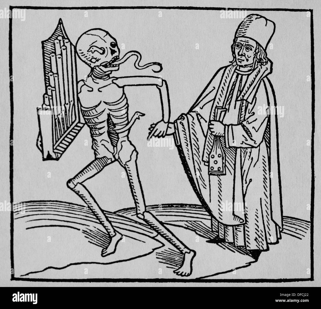 Mittelalterliche Periode. Europe.14th Jahrhunderts. Tanz des Todes. Allegorie der Universalität des Todes. Gravur. Stockfoto