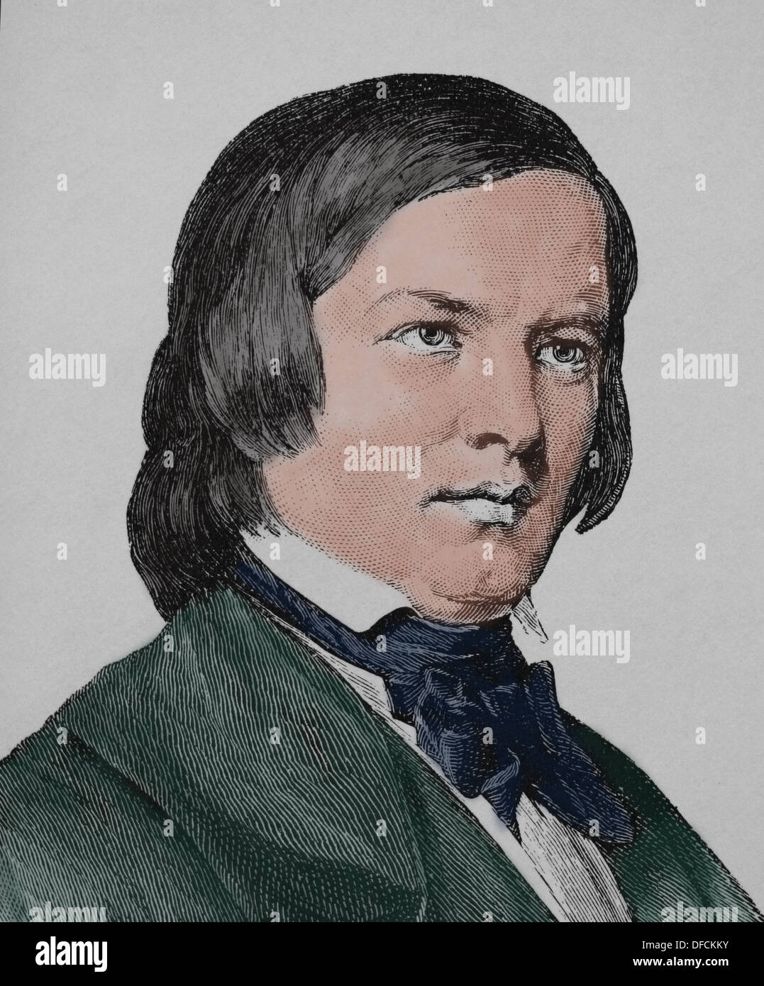 Robert Schumann (1810-1856). Deutscher Komponist und Klaviervirtuose. Romantische Ära. Gravur. des 19. Jahrhunderts. Stockfoto