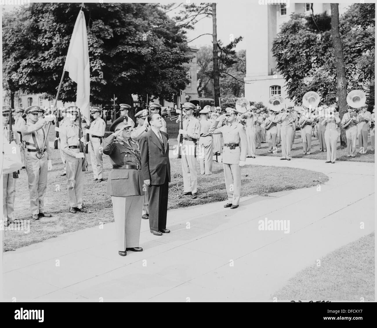 Eine Zeremonie an der Statue des südamerikanischen Patrioten San Martin in Washington, D.C., zu Ehren seines Vermächtnisses, bei der Präsident Truman nicht anwesend war. Stockfoto