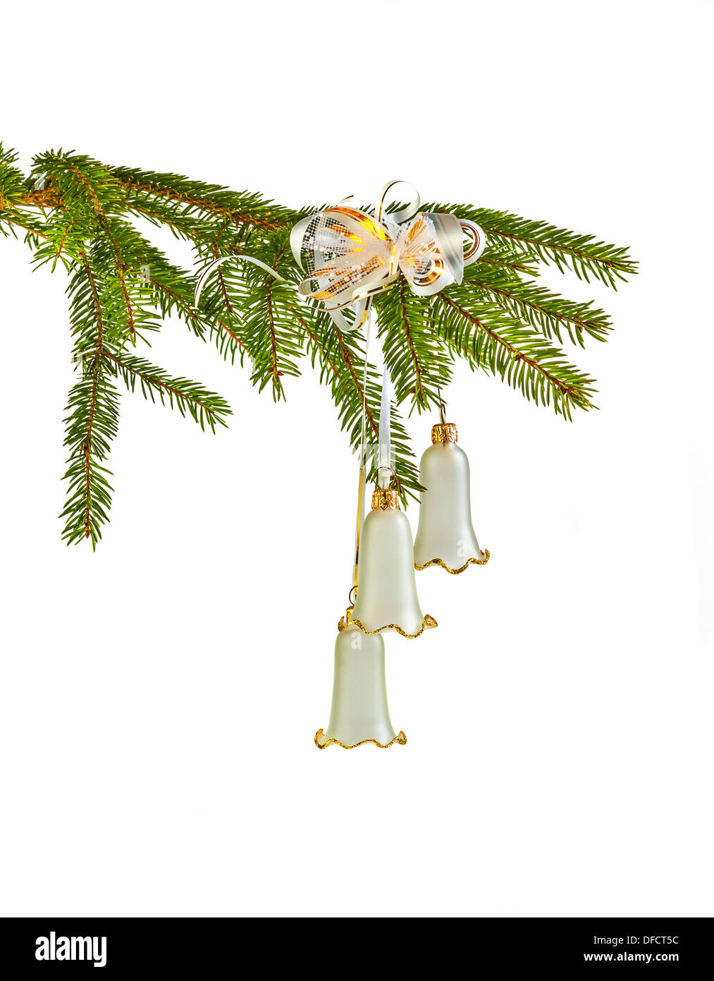 Weihnachts-Dekoration mit Glocken isoliert auf weiss Stockfoto