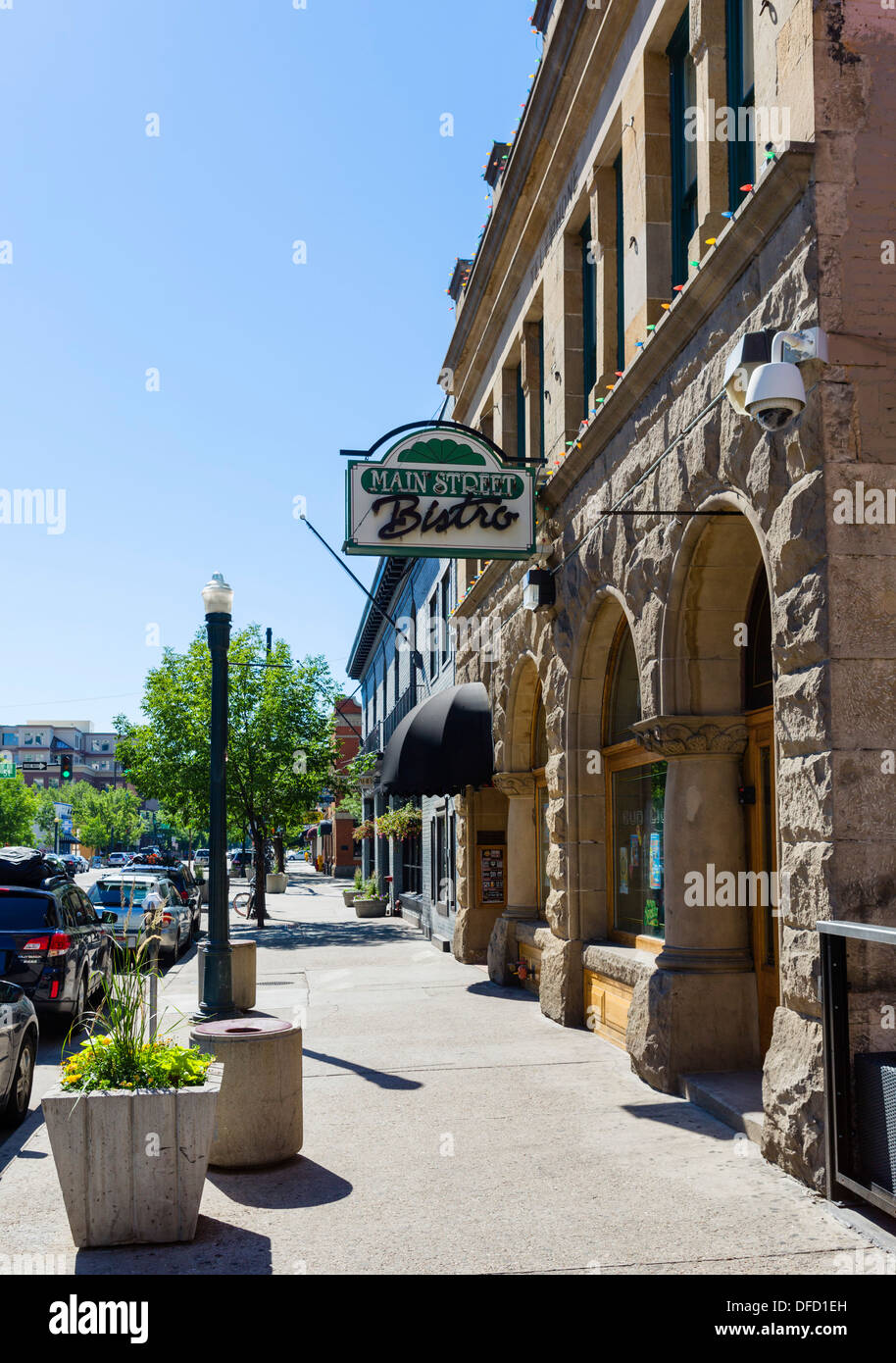 Geschäfte und Restaurants an der West Main Street im historischen Stadtzentrum von Boise, Idaho, USA Stockfoto