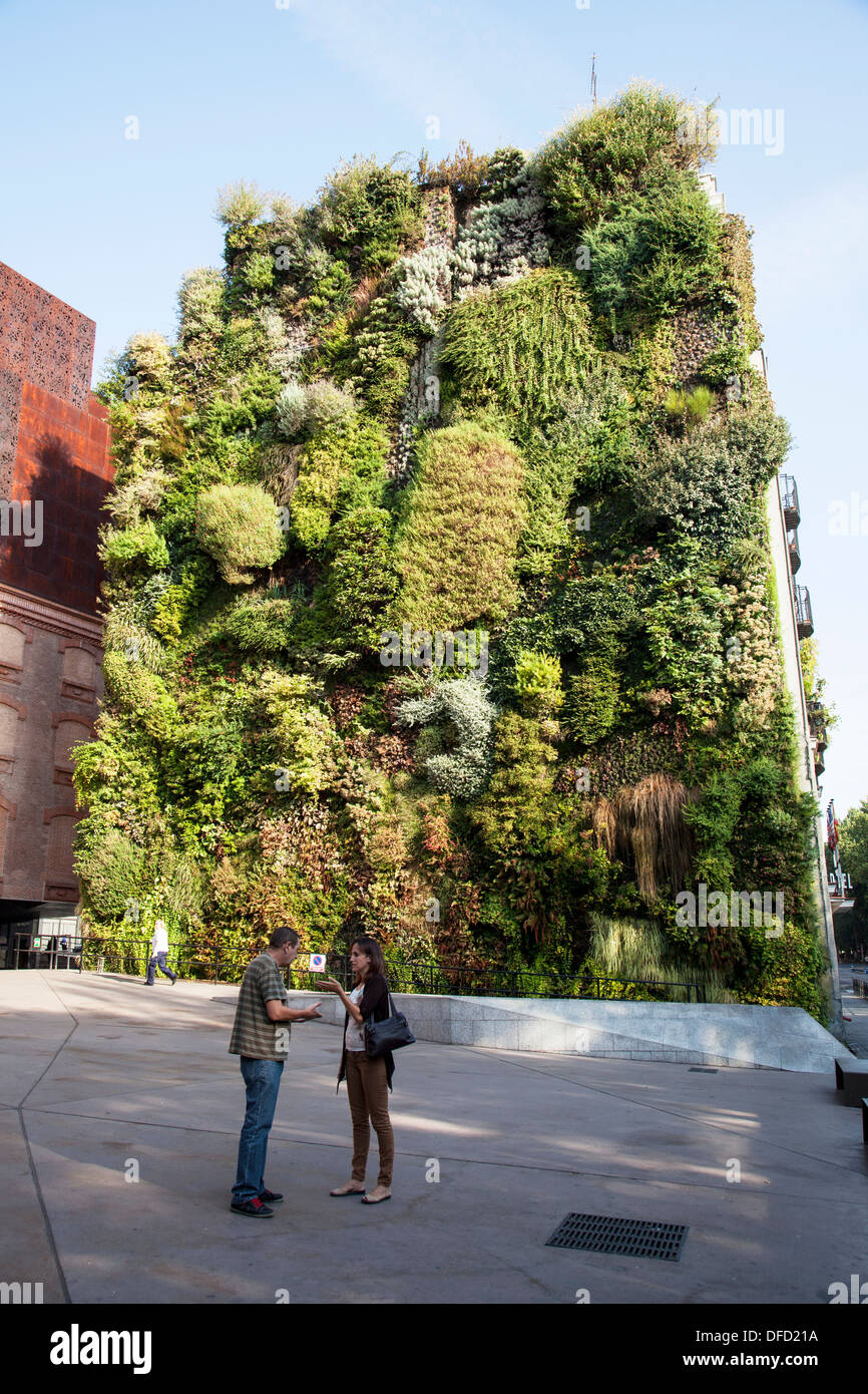 "Grüne Wand" vom französischen Botaniker Patrick Blanc, neben dem CaixaForum Museum und Kulturzentrum, Madrid Stockfoto