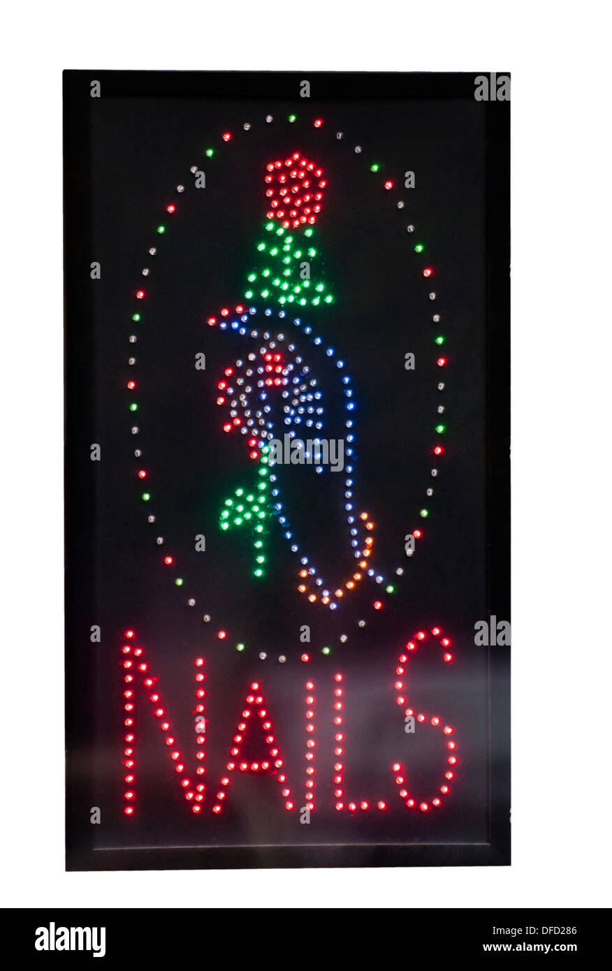 Neon Sign Nägel aus einem Nagelstudio Stockfoto