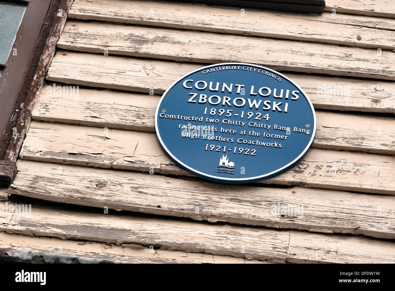 Blaue Plakette, Graf Louis Zborwski Oldtimer Motorsport-Fahrer zu markieren Stockfoto