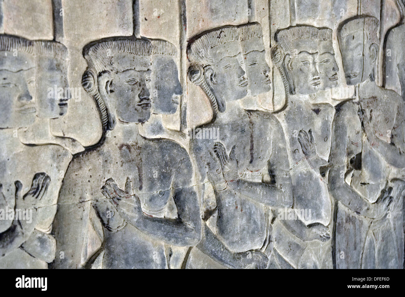 Reliefs von hinduistischen Mythen. Angkor Wat. Umgebung von Siem Reap. Königreich Kambodscha. Stockfoto
